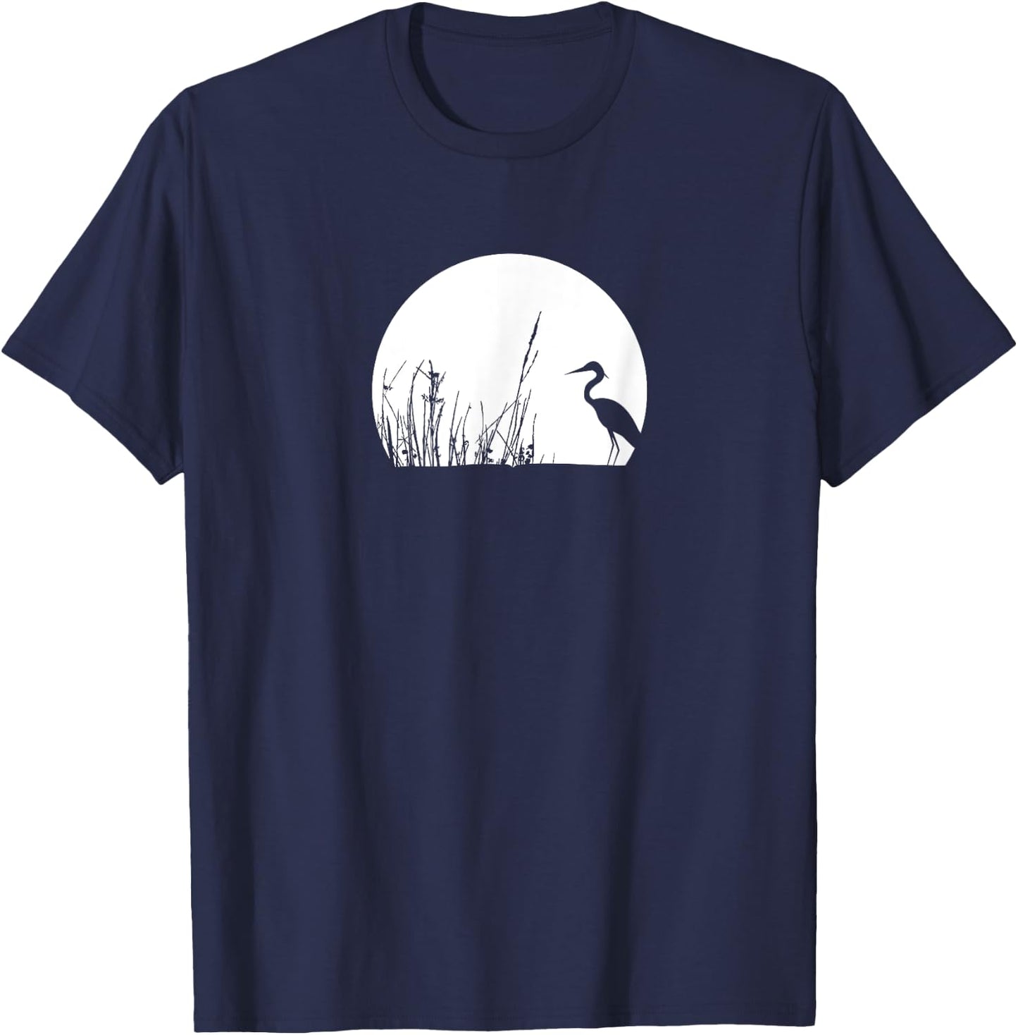 Heron In The Reeds Zen Mood Nature Lovers T-Shirt - T-Shirt | Navy