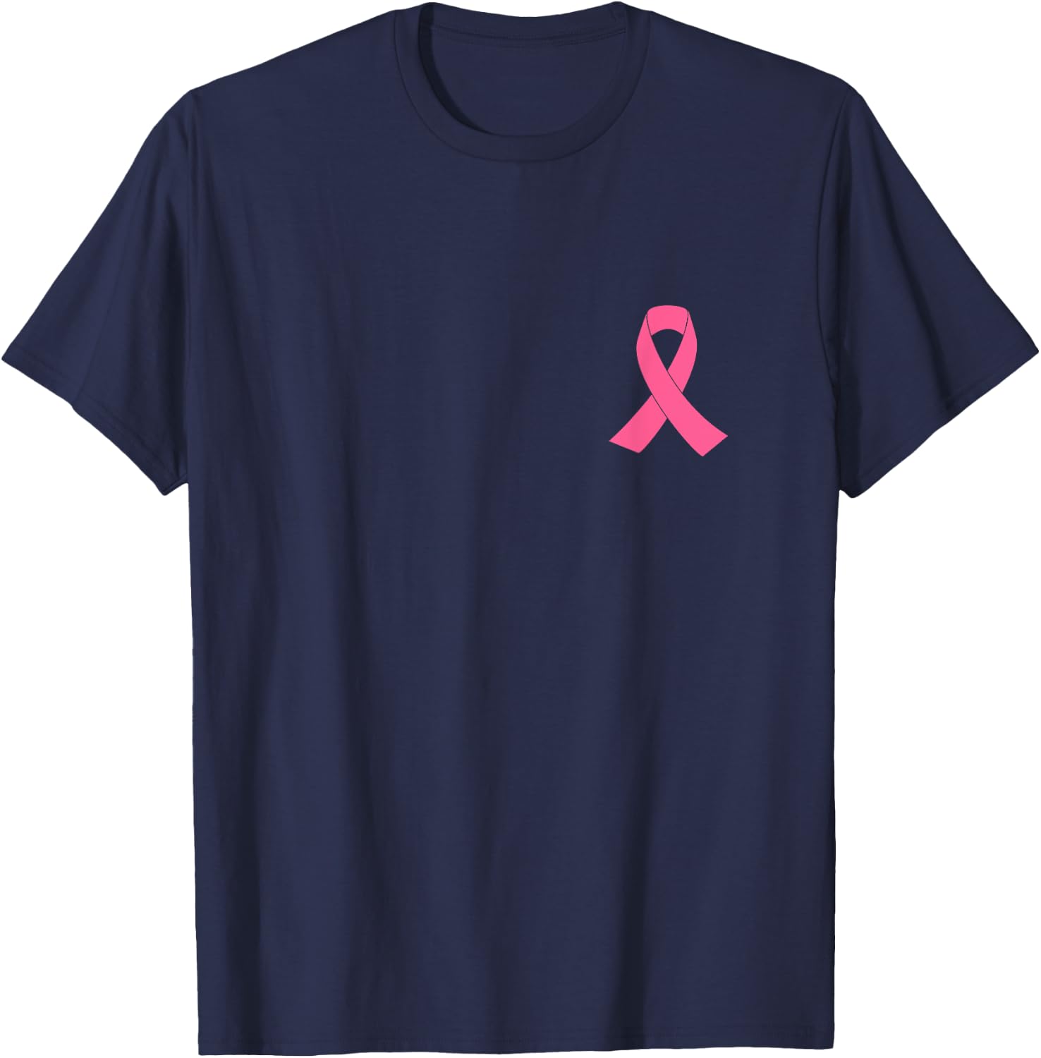 Breast Cancer Awareness Shirt Pink Ribbon On Chest Support T-Shirt - T-Shirt | Navy