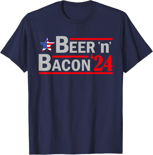 Beer & Bacon Funny Election '24 T-Shirt - T-Shirt | Navy
