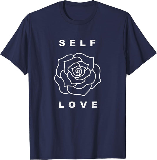 Self Love Rose Flower Yoga Healthy Happy Positive Wellbeing T-Shirt - T-Shirt | Navy