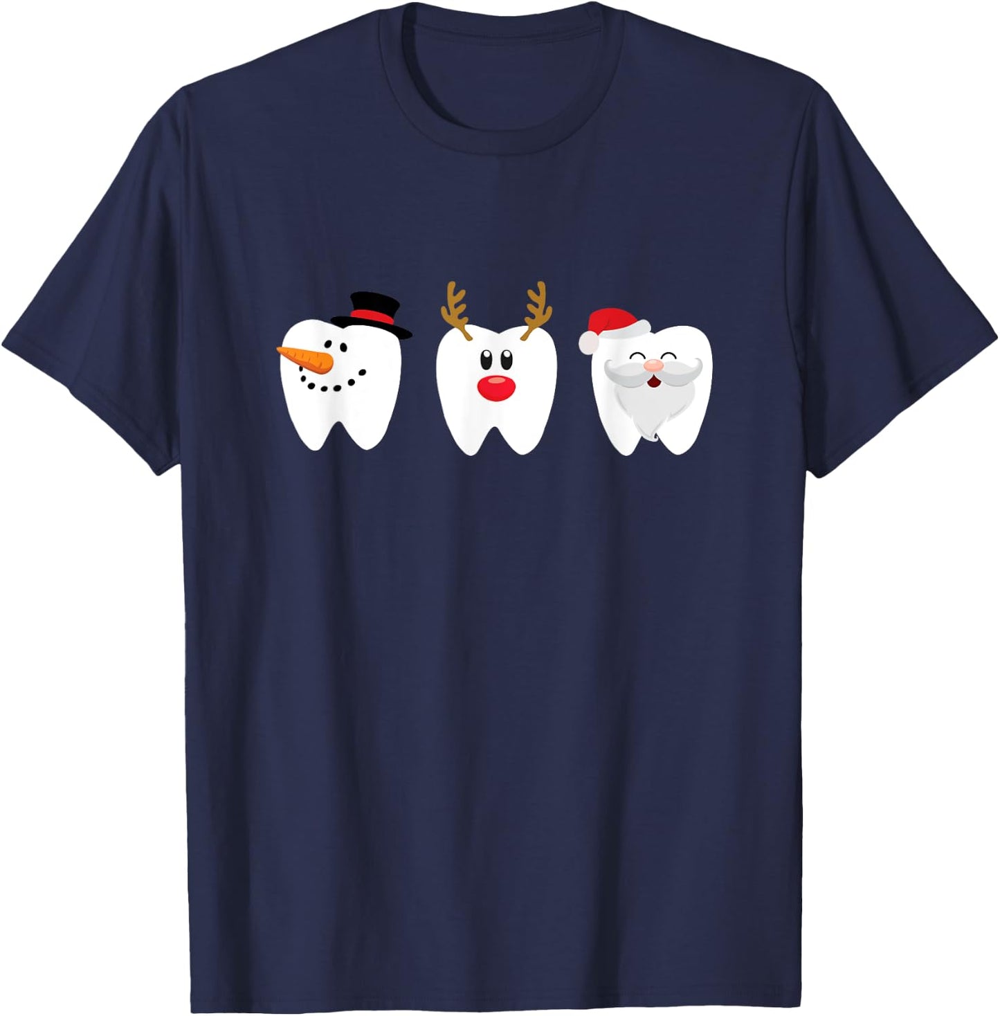 Dental Christmas Tooth Santa Snowman Reindeer T-Shirt - T-Shirt | Navy