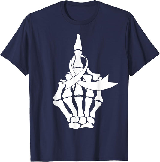 Fuck Lung Cancer Middle Finger White Ribbon T-Shirt - T-Shirt | Navy