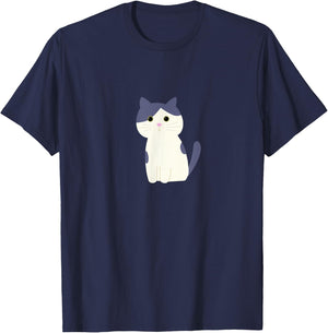 Cute Gray and White Spotted Cat T-Shirt - T-Shirt | Navy