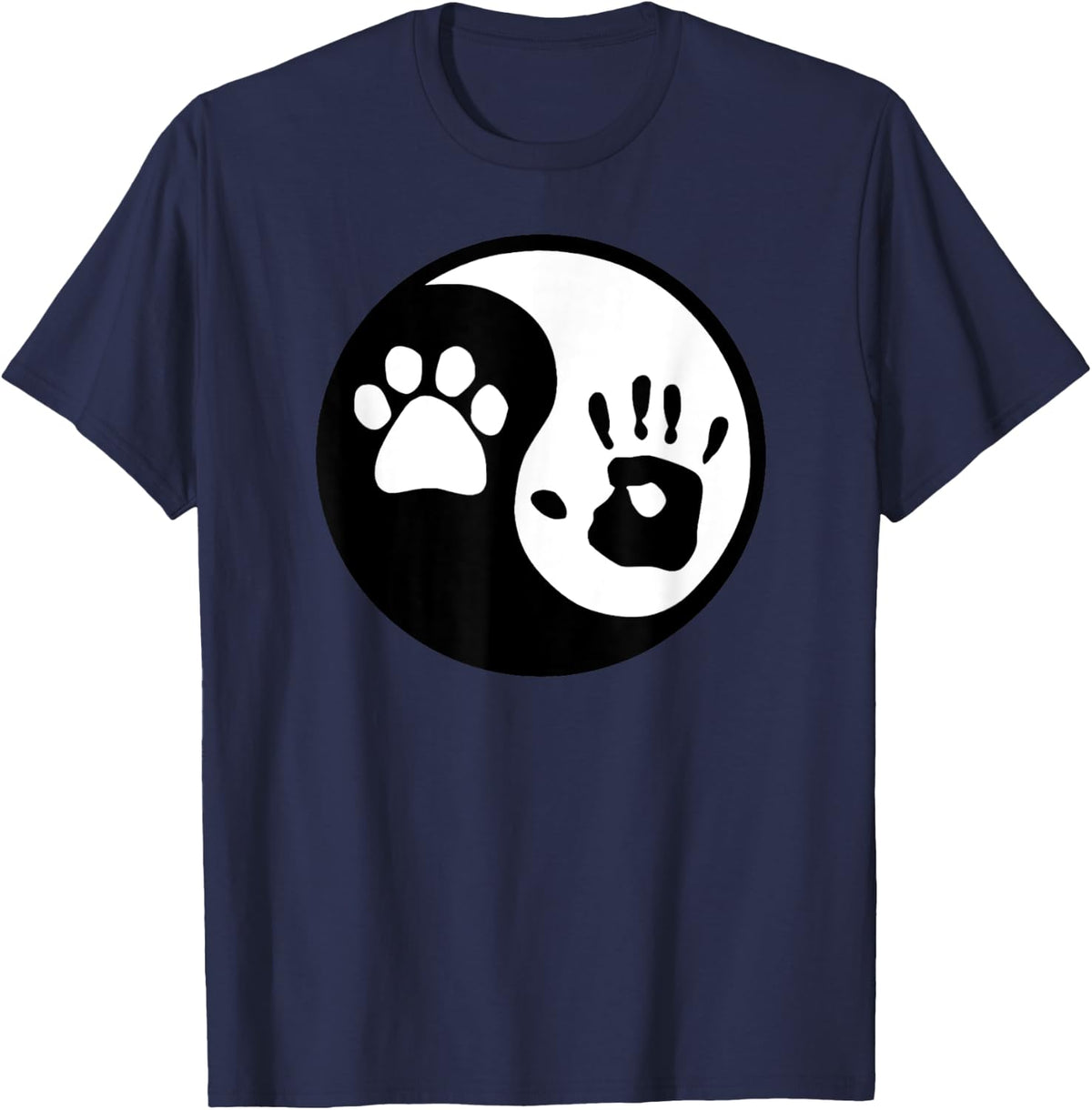 Dog Paw and Human Hand Print Yin Yang T-Shirt - T-Shirt | Navy