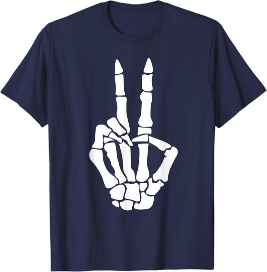 Skull Skeleton Peace Sign Birthday Gift T-Shirt - T-Shirt | Navy
