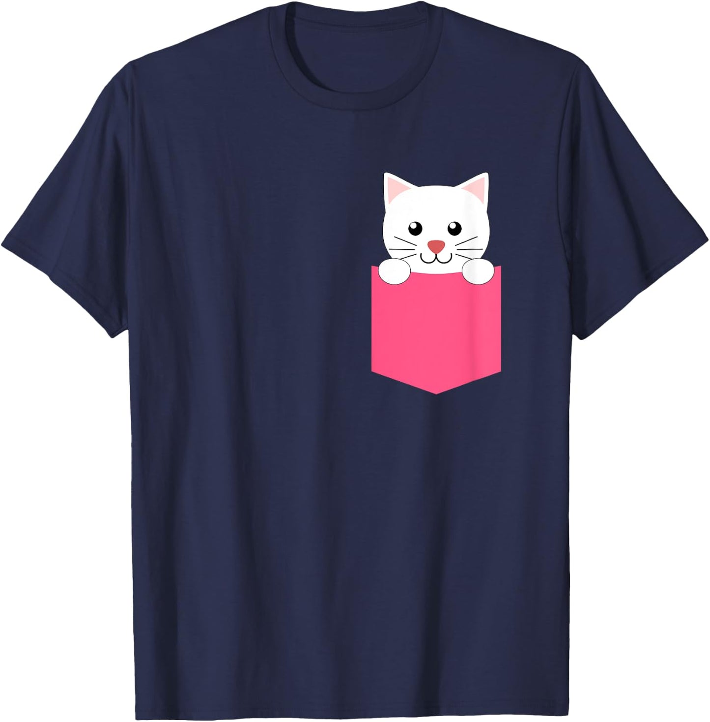 Pink White Kitten in a Pocket Shirt for Teen Girls and Women T-Shirt - T-Shirt | Navy