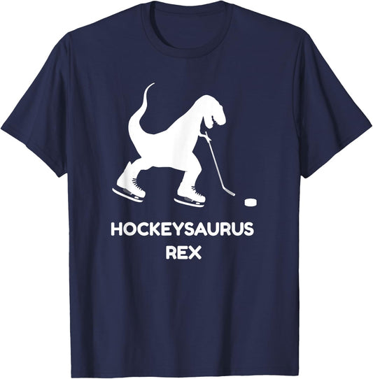 Funny Boys Ice Hockey T Rex Dinosaur T Shirt T-Shirt - T-Shirt | Navy