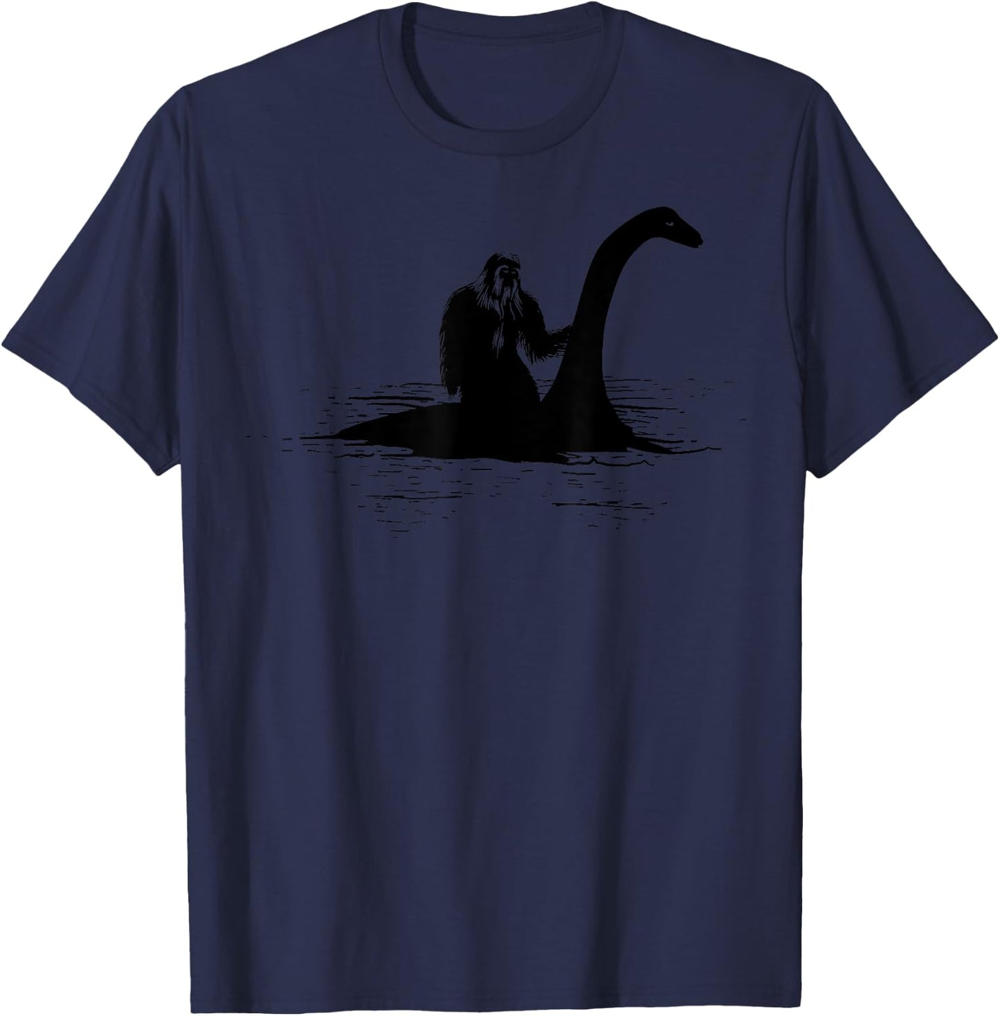 Bigfoot Riding Loch Ness Monster Cute Sasquatch Gift T-Shirt - T-Shirt | Navy