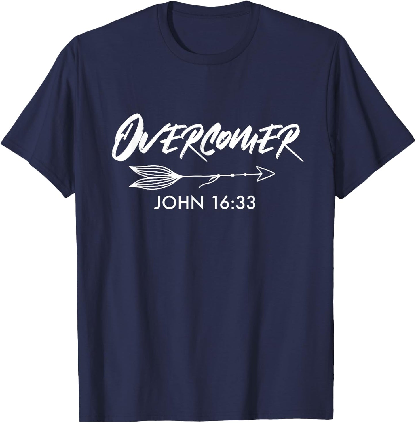 Overcomer | John 16:33 Christian Arrow T-Shirt - T-Shirt | Navy