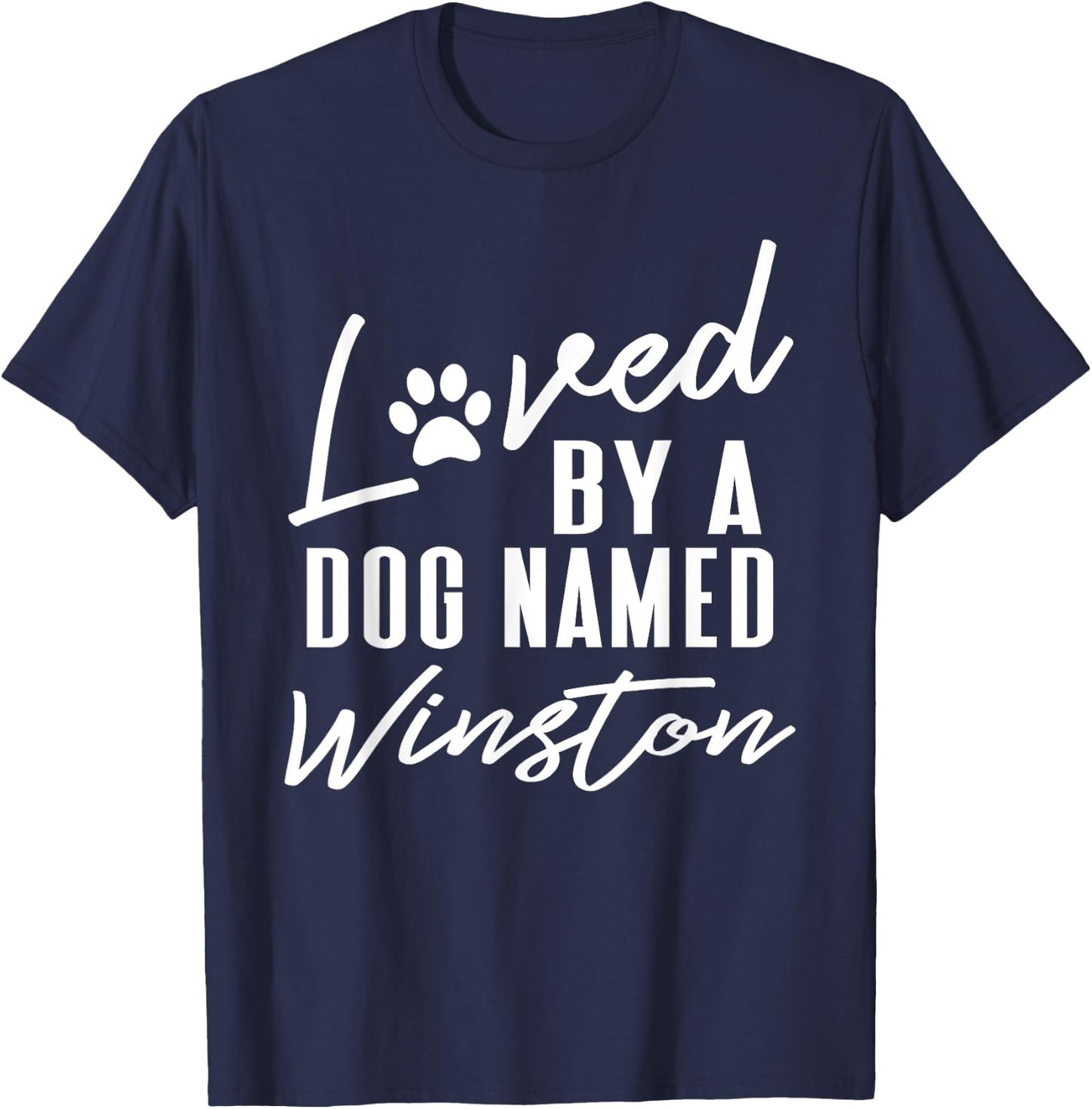 Personalized Dog Name Winston - Pet Lover Paw Print Women Kids T-Shirt - T-Shirt | Navy
