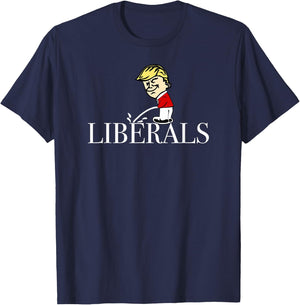 Anti Liberal Republican Pro Trump Peeing On Liberals T-Shirt - T-Shirt | Navy