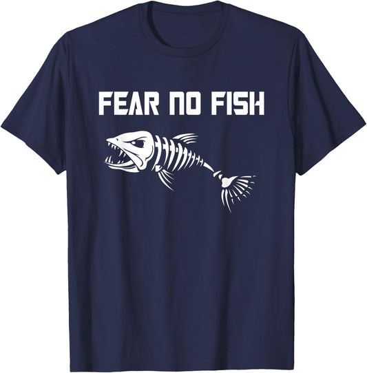 Fear No Fish Fishing Skull Skeleton T-Shirt - T-Shirt | Navy