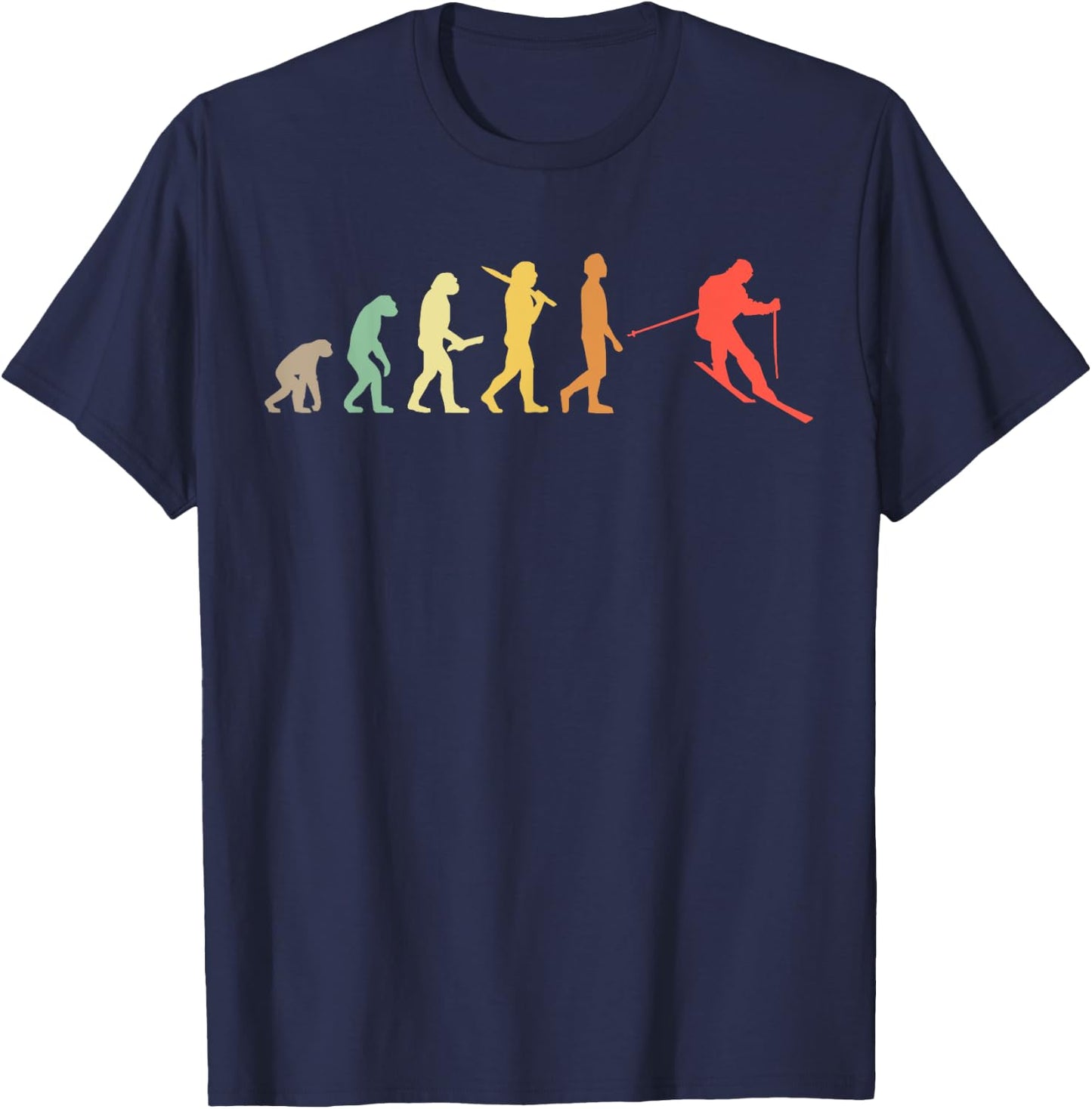 Retro Skiing Evolution Gift Skiers T-Shirt - T-Shirt | Navy