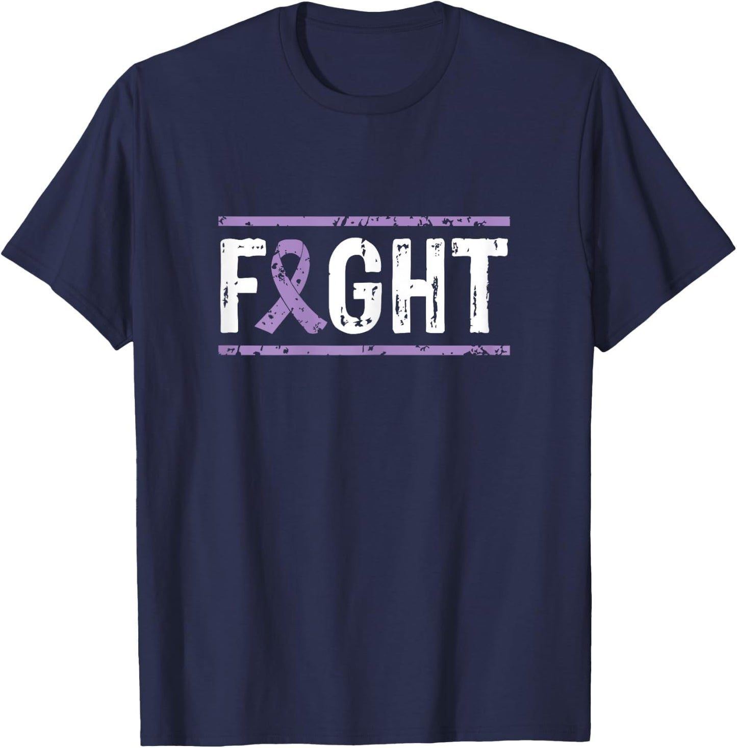 Vulvar Cancer Awareness Fight Cancer Purple Ribbon T-Shirt - T-Shirt | Navy