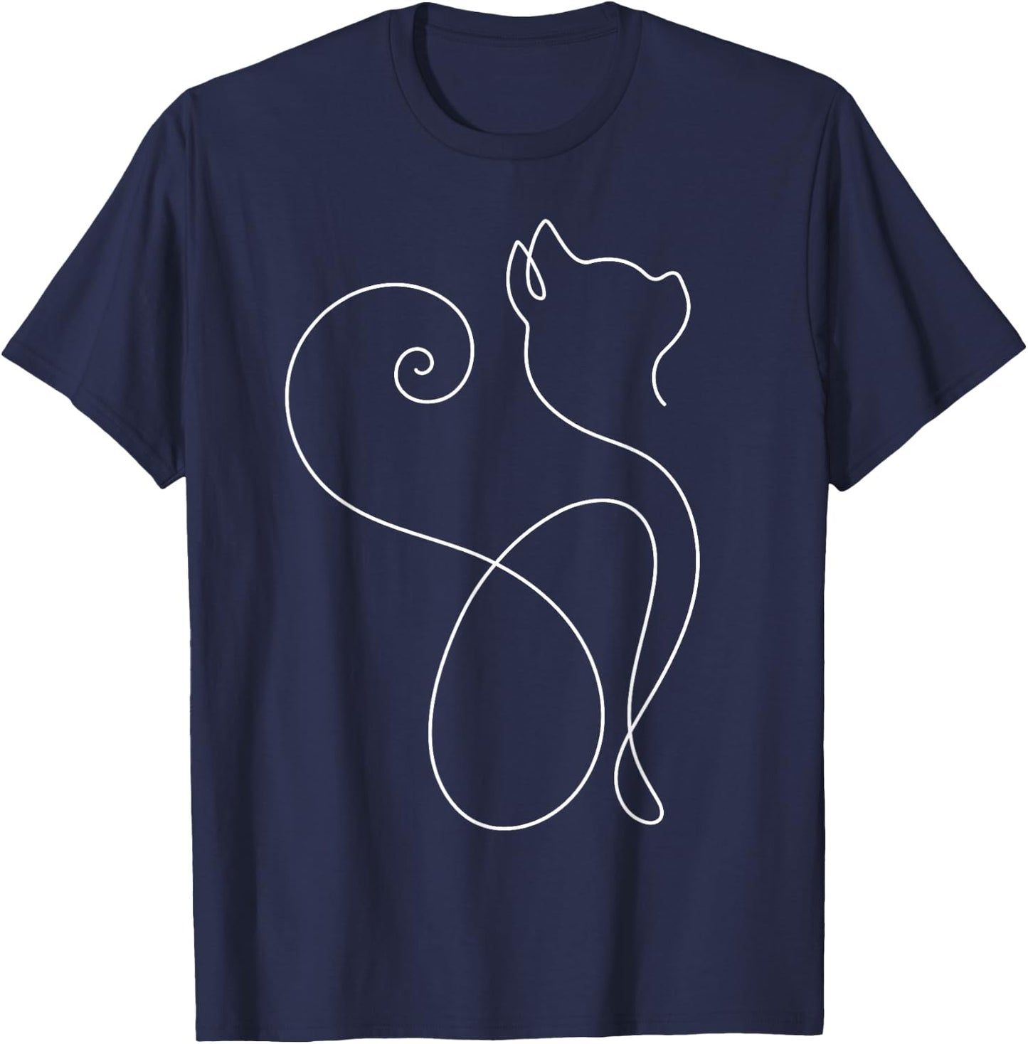 Minimalist Cat - Minimalism - Outline Lineart T-Shirt - T-Shirt | Navy