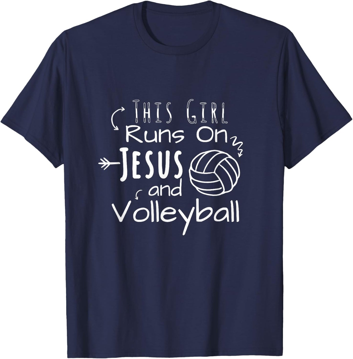 This Girl Runs On Jesus And Volleyball Christian T-Shirt - T-Shirt | Navy