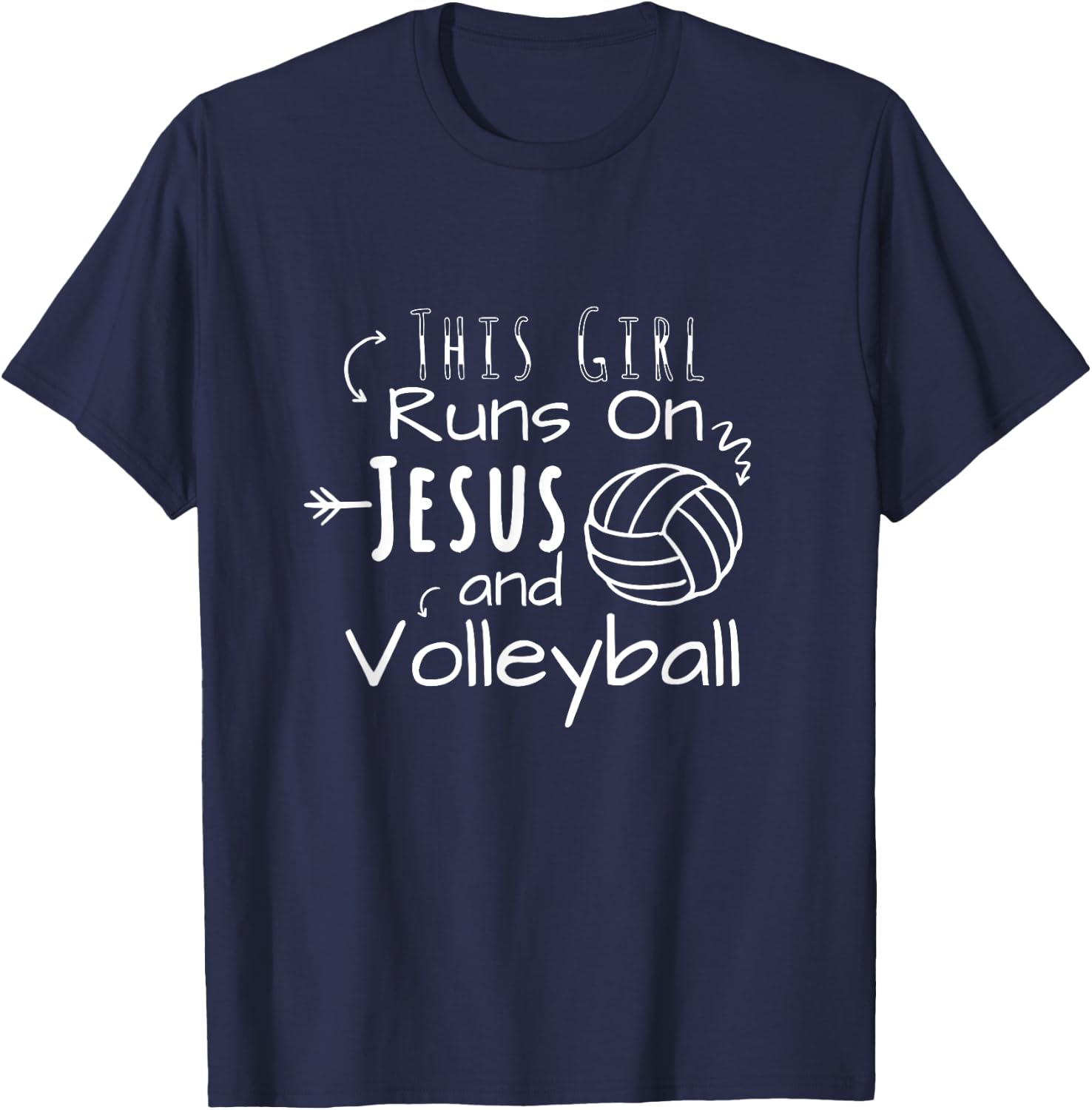 This Girl Runs On Jesus And Volleyball Christian T-Shirt - T-Shirt | Navy