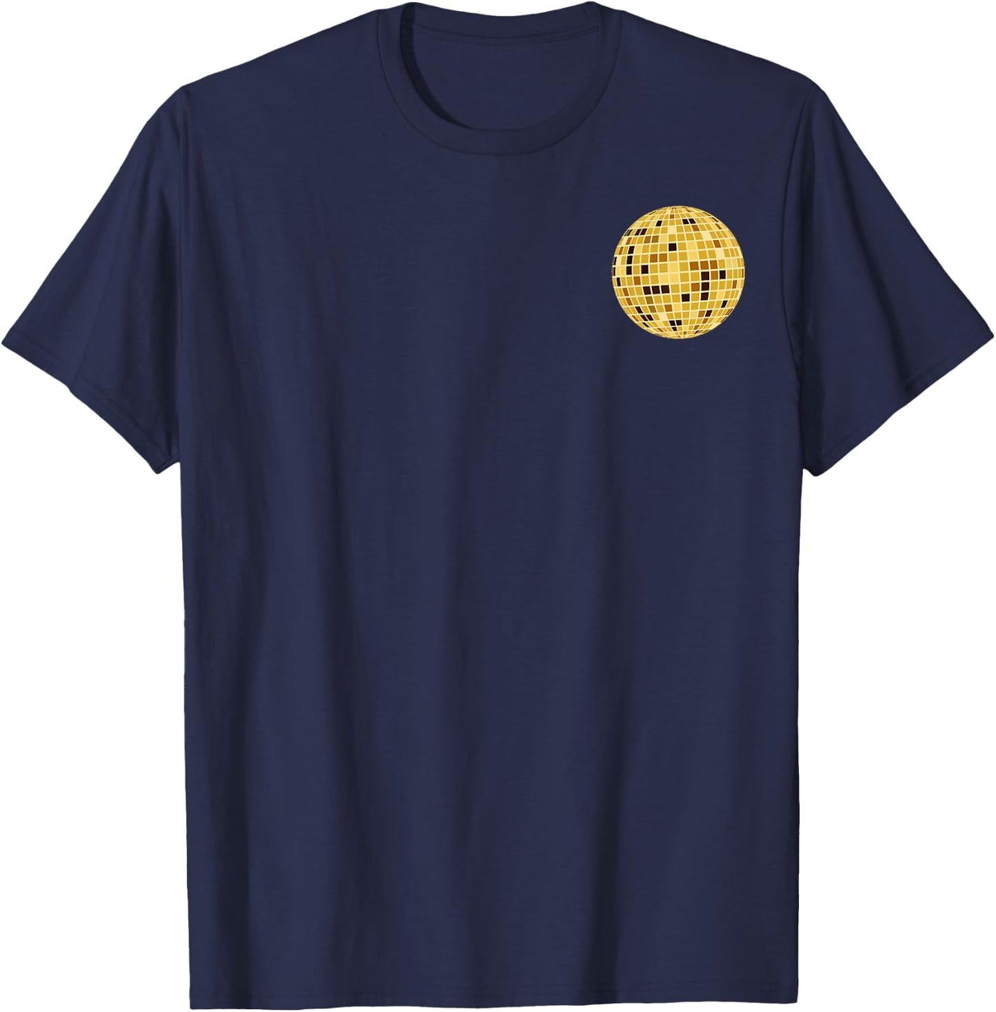 Golden Disco Mirror Ball Retro 70s 80's Pocket Print T-Shirt - T-Shirt | Navy