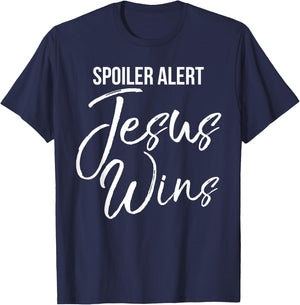 Spoiler Alert Jesus Wins Shirt Vintage Bold Christian T-Shirt - T-Shirt | Navy