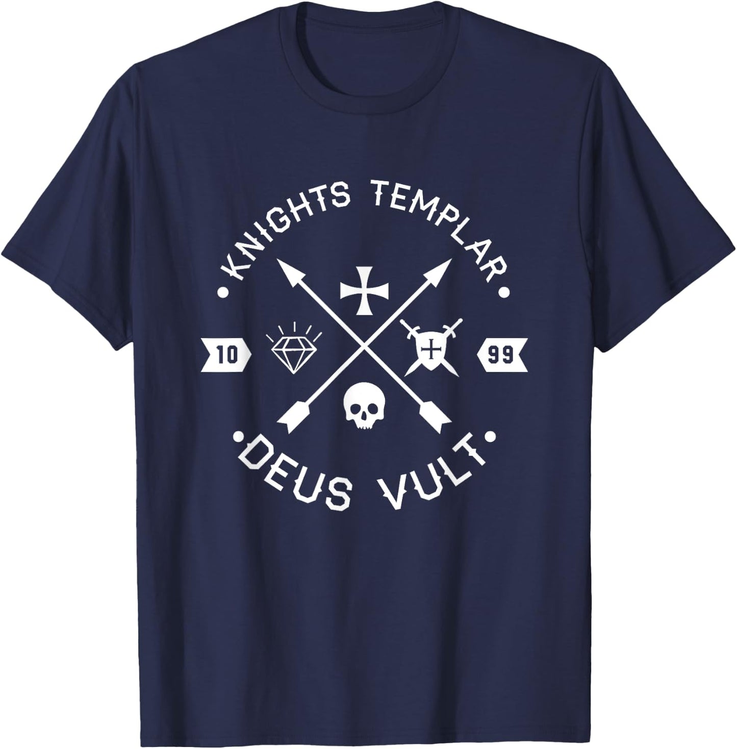 Knights Templar Deus Vult Retro Arrows Gift T-Shirt - T-Shirt | Navy