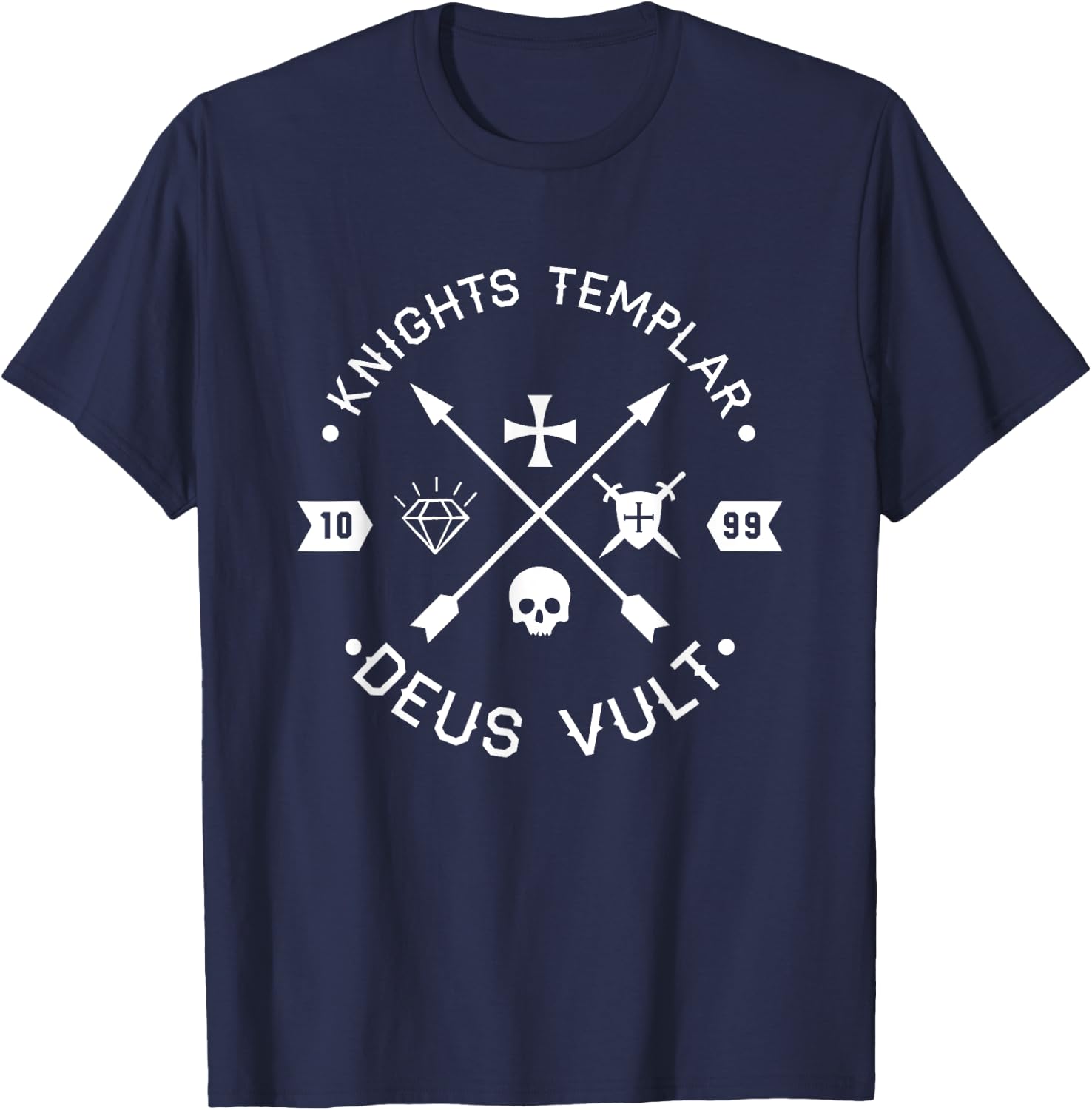 Knights Templar Deus Vult Retro Arrows Gift T-Shirt - T-Shirt | Navy