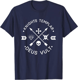 Knights Templar Deus Vult Retro Arrows Gift T-Shirt - T-Shirt | Navy