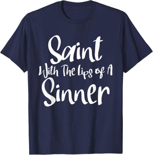 Saint With the Lips of a Sinner Flirty T-Shirt - T-Shirt | Navy