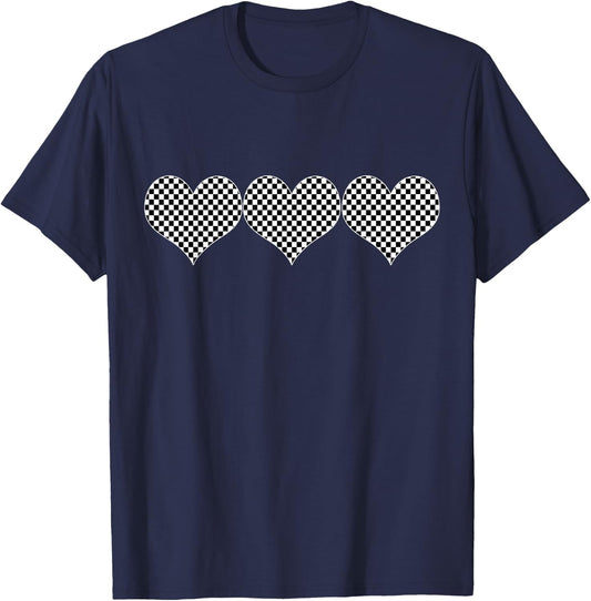 Checkered Hearts Skate & Surf Kids,Teens & Adults T-Shirt - T-Shirt | Navy