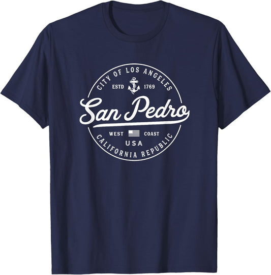 San Pedro California Souvenirs & Gifts Nautical Anchor , -Youth, Black, Small, Short Sleeve T-Shirt - T-Shirt | Navy