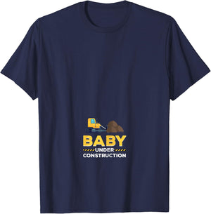 Pregnancy Baby Announcement Under Construction Bulldozer T-Shirt - T-Shirt | Navy