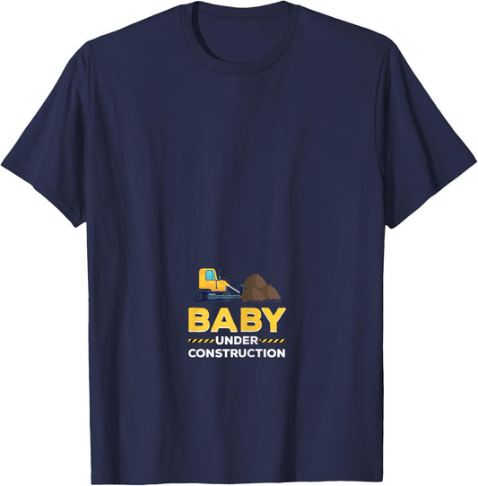 Pregnancy Baby Announcement Under Construction Bulldozer T-Shirt - T-Shirt | Navy