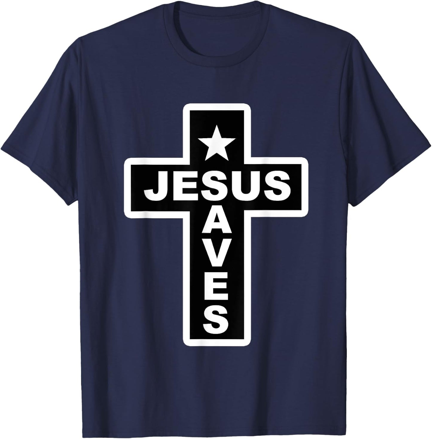 Jesus Saves Christian Faith Bible Cross T-Shirt - T-Shirt | Navy