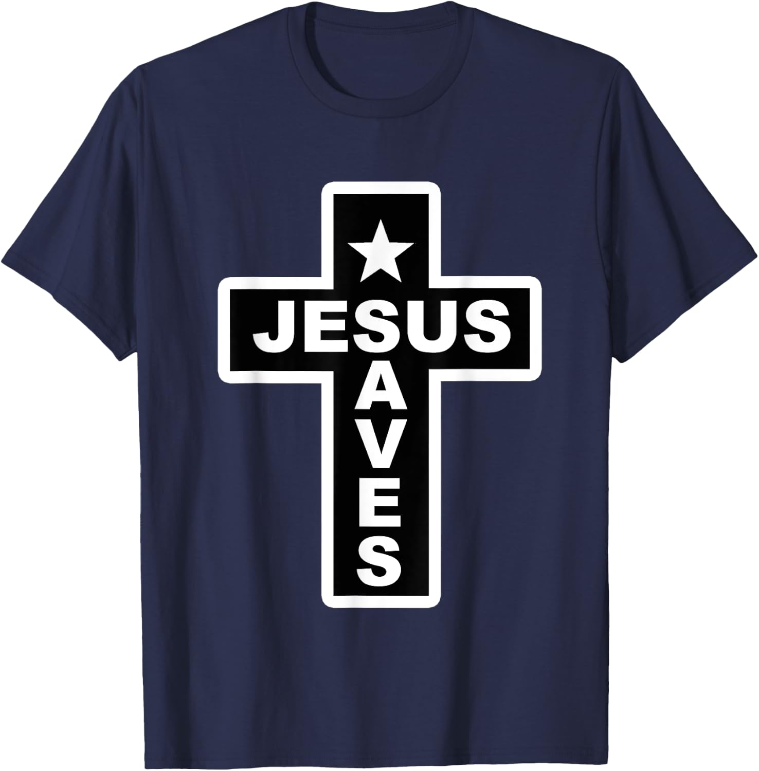 Jesus Saves Christian Faith Bible Cross T-Shirt - T-Shirt | Navy