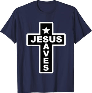 Jesus Saves Christian Faith Bible Cross T-Shirt - T-Shirt | Navy