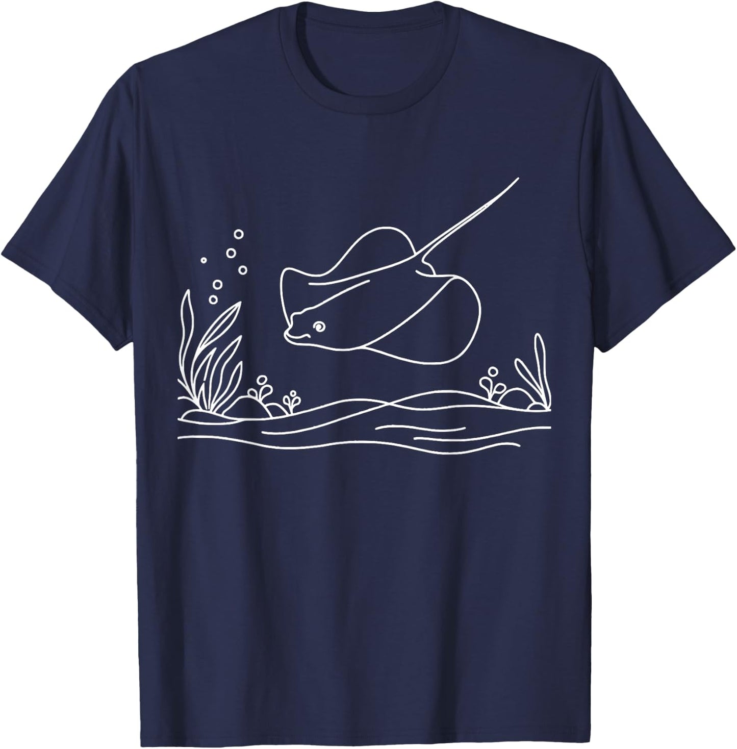 Line Art Fish & Ichthyologist Cownose Ray T-Shirt - T-Shirt | Navy