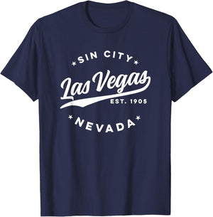 Vintage Las Vegas Sin City Nevada White Text T-Shirt - T-Shirt | Navy