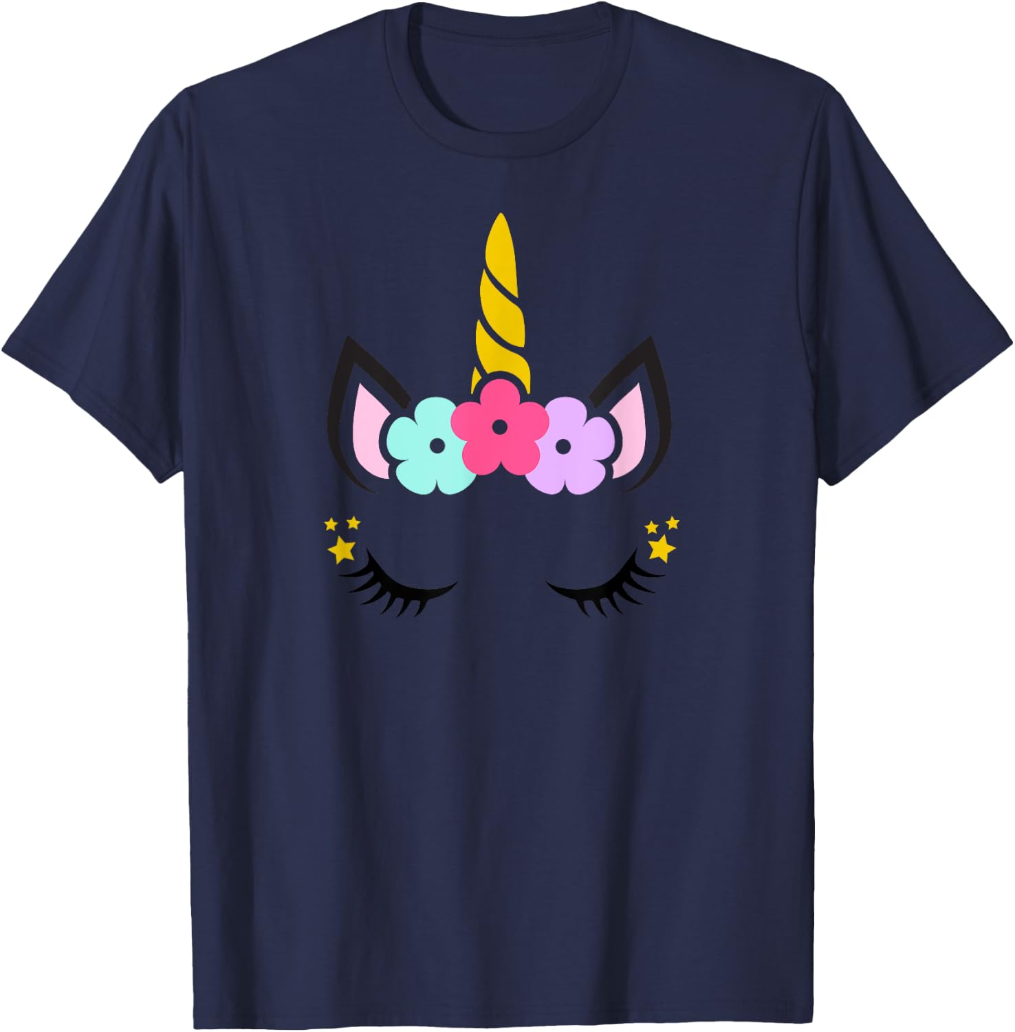 Unicorn Face Birthday T-Shirt - T-Shirt | Navy