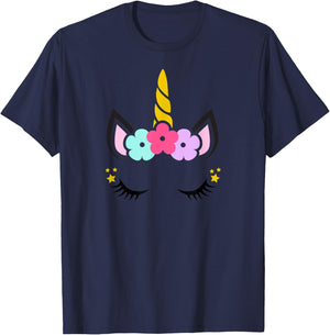 Unicorn Face Birthday T-Shirt - T-Shirt | Navy