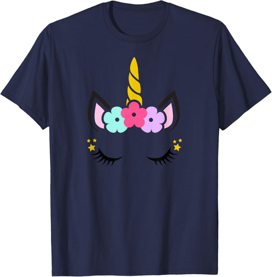 Unicorn Face Birthday T-Shirt - T-Shirt | Navy
