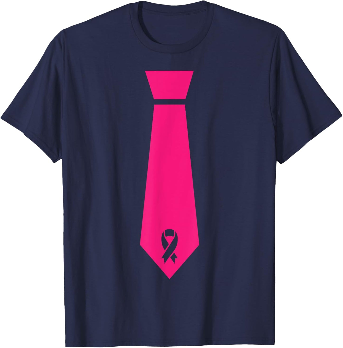 Pink Ribbon Tie Breast Cancer Awareness T-Shirt - T-Shirt | Navy
