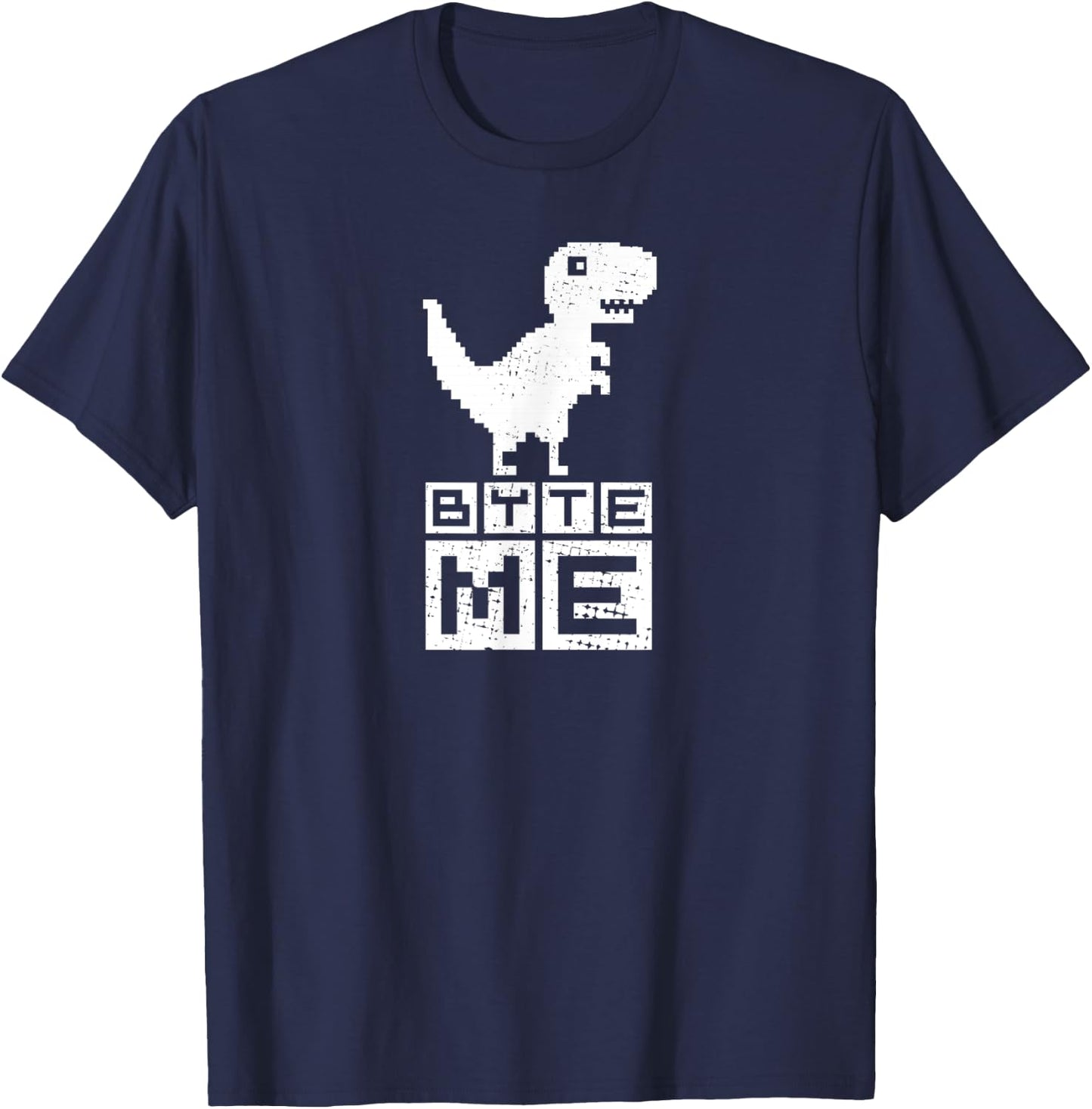 Byte Me Cute Pixel Dinosaur for Coding Geeks T-Shirt - T-Shirt | Navy