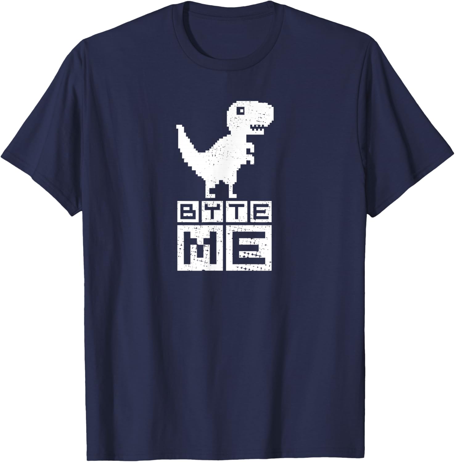 Byte Me Cute Pixel Dinosaur for Coding Geeks T-Shirt - T-Shirt | Navy