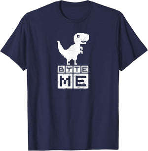 Byte Me Cute Pixel Dinosaur for Coding Geeks T-Shirt - T-Shirt | Navy