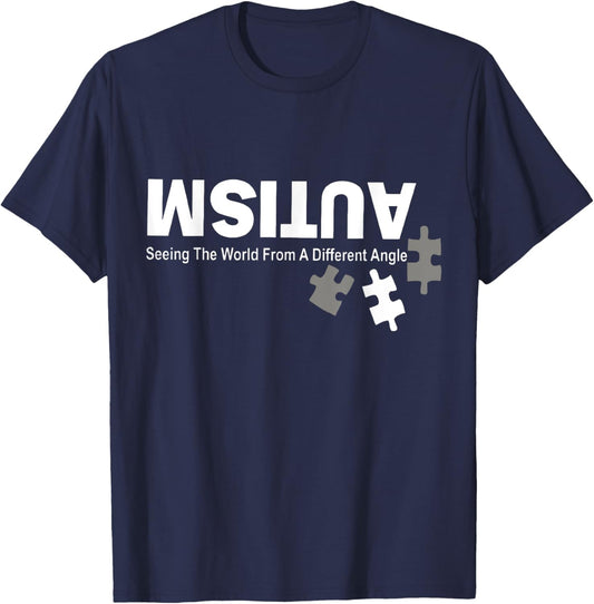 Retro Autism Seeing The World From A Different Angle T-Shirt - T-Shirt | Navy