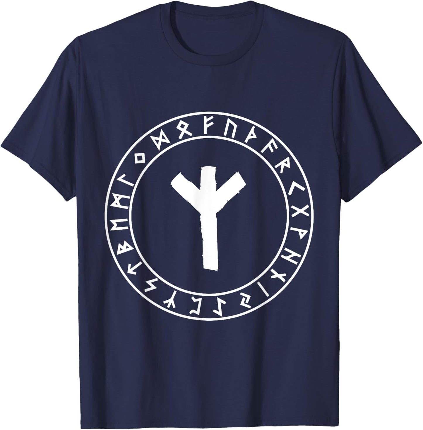 Norse Mythology Edda Runes Futhark Shirts Algiz Rune Viking Rune Norse Pagan Clothes Wicca Witchcraft T-Shirt - T-Shirt | Navy