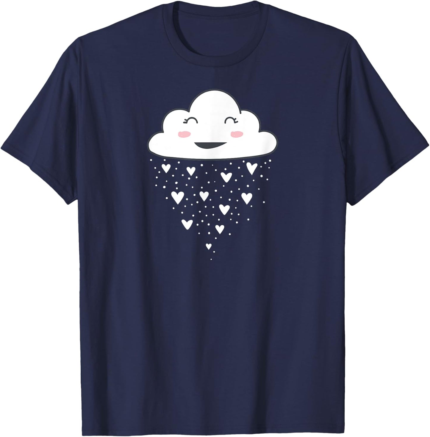 Awesome Funny White Cloud Rain Raindrop Hearts Print T-Shirt - T-Shirt | Navy
