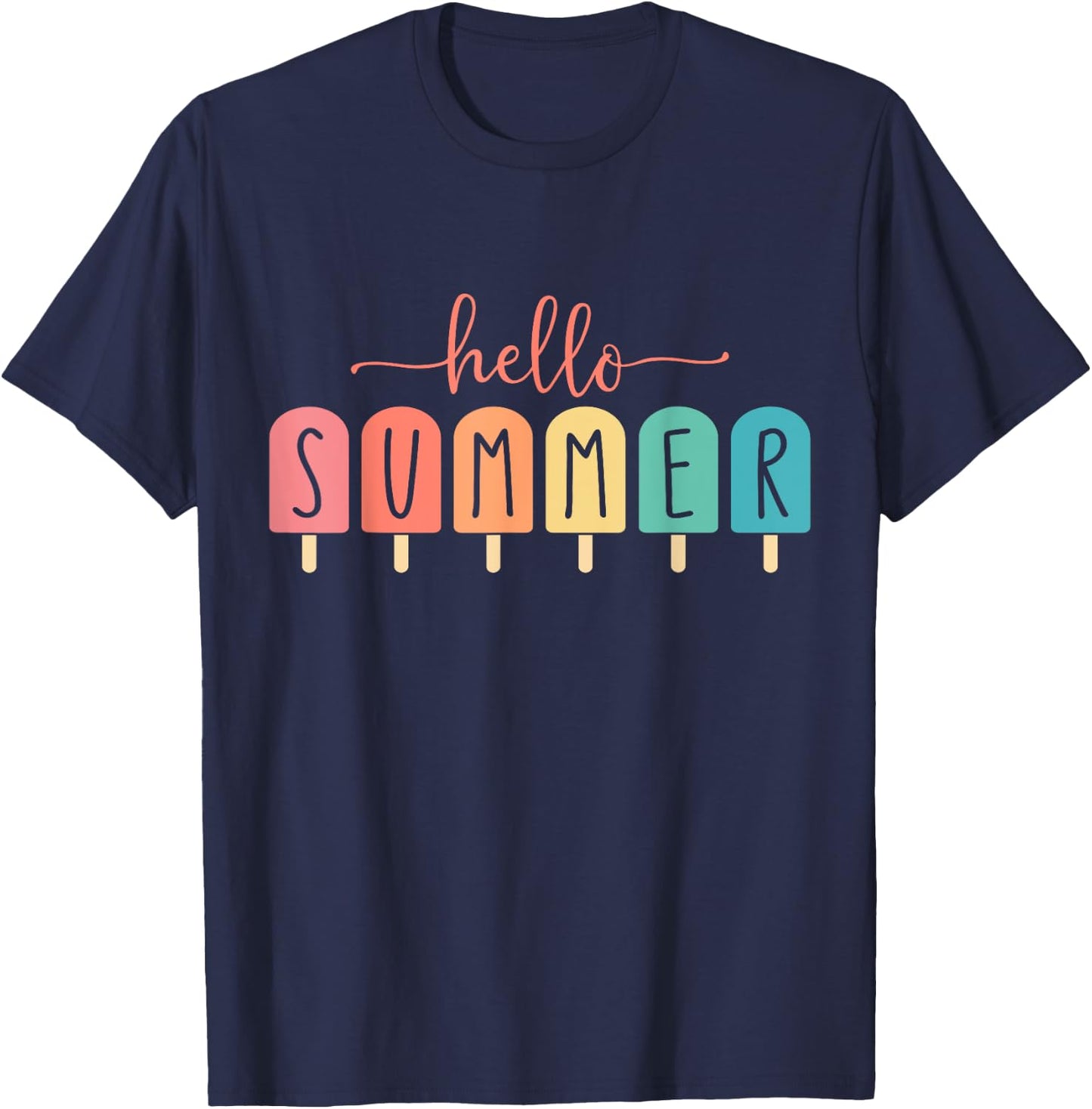 Hello Summer Vacation Ice Cream Popsicle Ice Lolly Gift Men Women Girls Kids T-Shirt - T-Shirt | Navy