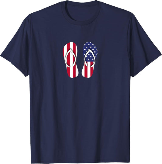 Flip Flops Red White and Blue Patriotic Sandals Beach T-Shirt - T-Shirt | Navy