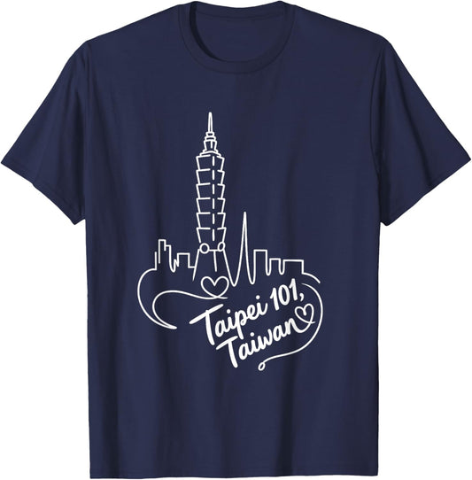 Taipei 101, Taiwan Romantic Signature Heart Art Souvenir T-Shirt - T-Shirt | Navy