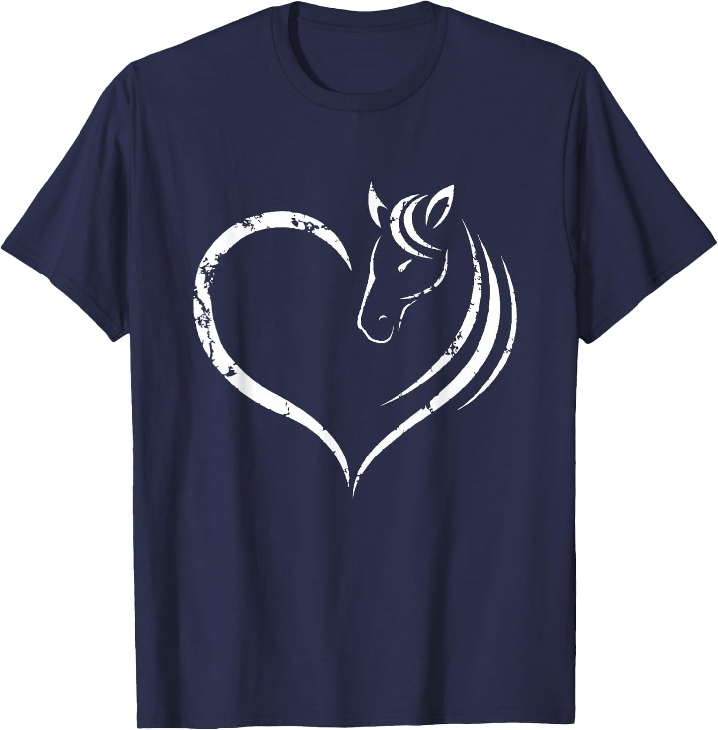 Horse Head Inside Heart Women Ladies Teens Gift T-Shirt - T-Shirt | Navy